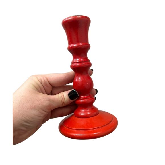 Single Red Candlestick- Vintage Wicks N Sticks- pop of red - Picture 1 of 7